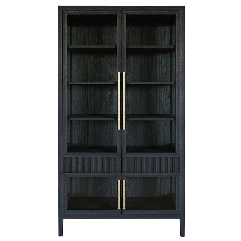 Витрина Primo со стеклянными фасадами и 2 ящиками Черный дуб Черный Золотой в Твери | Loft Concept 