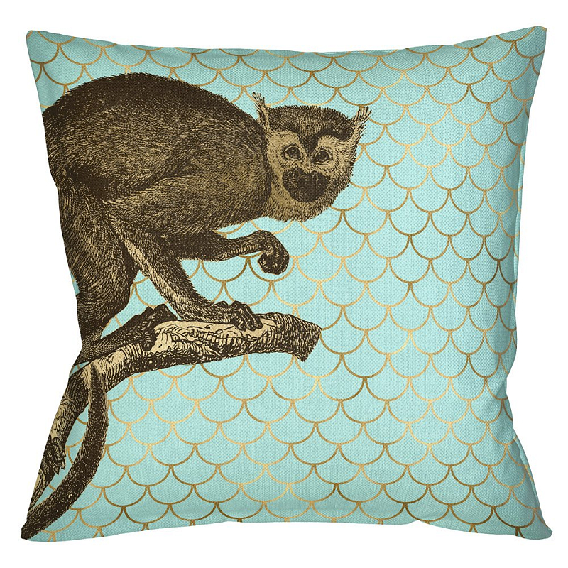 Подушка Safari light blue monkey Бирюзовый Глянцевое золото Подушка Safari light blue monkey Бирюзовый Глянцевое золото в Твери | Loft Concept