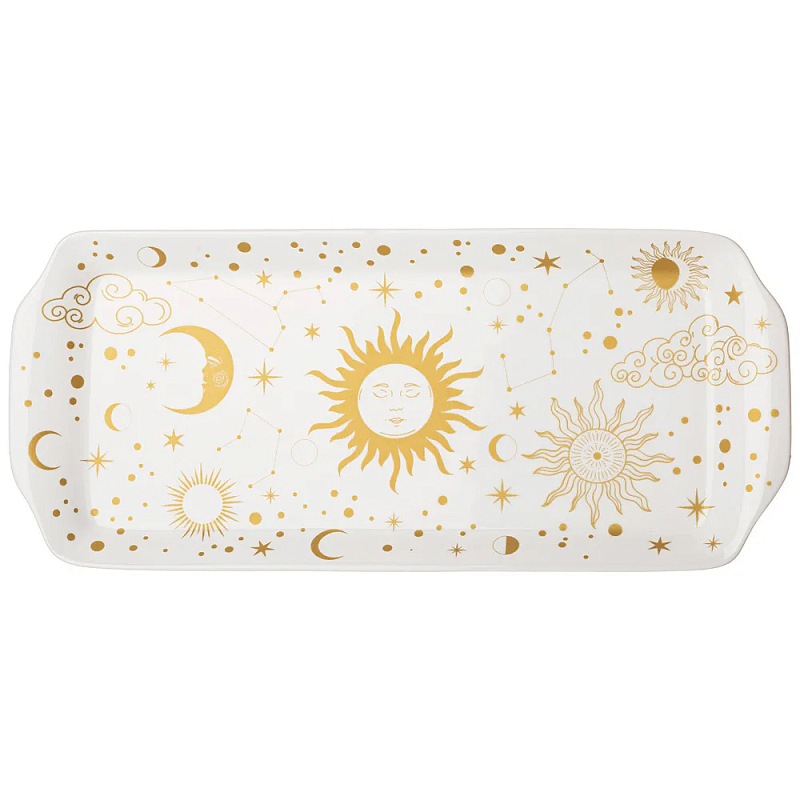 Блюдо прямоугольное из фарфора с рисунком звезд и созвездий Porcelain Astronomy Collection Белый Золотой в Твери | Loft Concept 
