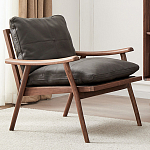 Кресло c каркасом из массива дерева и мягкой кожаной обивкой Walnut Armchair варинант исполнения - 1 | Loft Concept в Твери