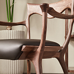 Стул деревянный с мягким сиденьем из коричневой натуральной кожи Moon Walnut Furniture варинант исполнения - 4 | Loft Concept в Твери