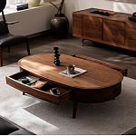 Кофейный стол овальный из дерева с 2-мя ящиками Coffee Walnut Table варинант исполнения - 2 | Loft Concept в Твери