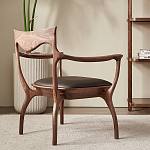 Стул деревянный с мягким сиденьем из коричневой натуральной кожи Moon Walnut Furniture варинант исполнения - 2 | Loft Concept в Твери