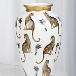 Ваза белая овальная с рисунком леопардов и золотыми акцентами LEOPARD Collection варинант исполнения - 3 | Loft Concept в Твери