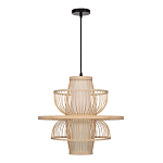 Подвесной светильник фигурный из деревянных прутьев с плафоном из натуральной ткани Light Inside the Cell варинант исполнения - 3 | Loft Concept в Твери