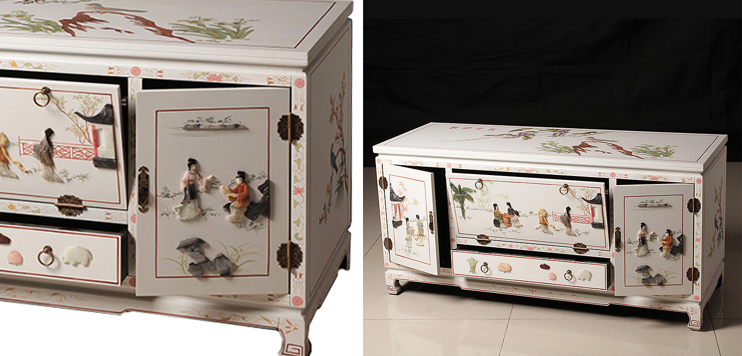 Белый Комод в Китайском стиле с каменным Барельефом Walk in the Garden Chinese Chest of Drawers - Loft-Concept в Твери
