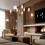 Люстра на штанге с 8-ю цилиндрическими матовыми плафонами и шарами из камня Orb Essence варинант исполнения - 9 | Loft Concept в Твери