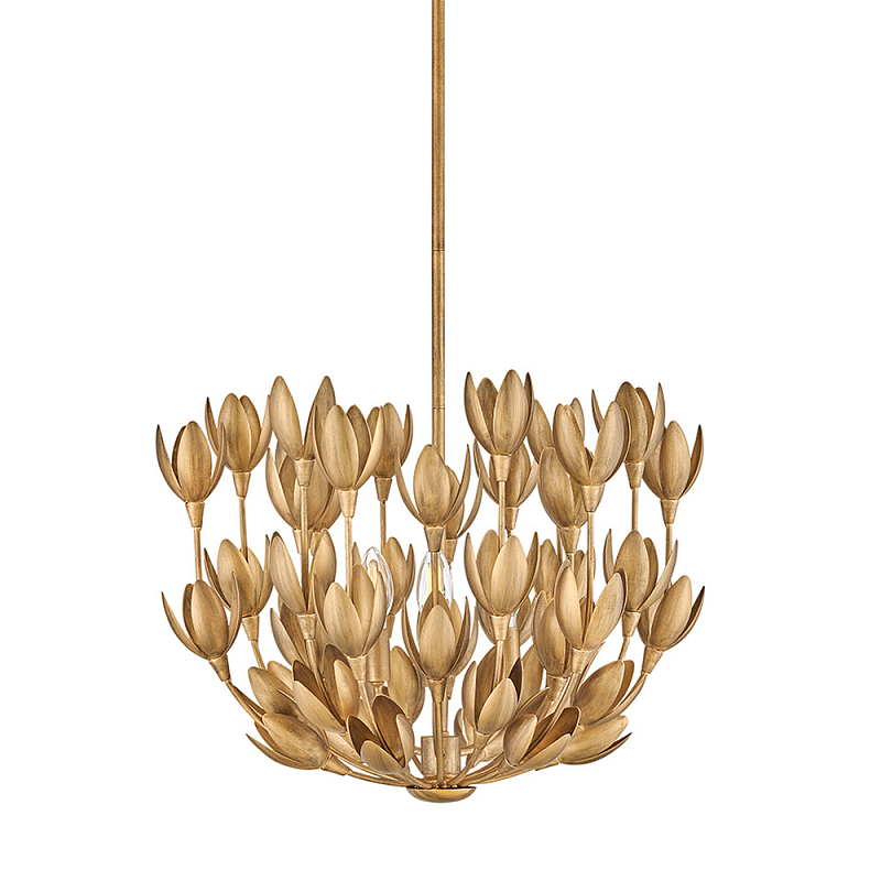 Люстра золотого цвета из множества металлических лепестков в форме тюльпанов Hinkley Золотой в Твери | Loft Concept 