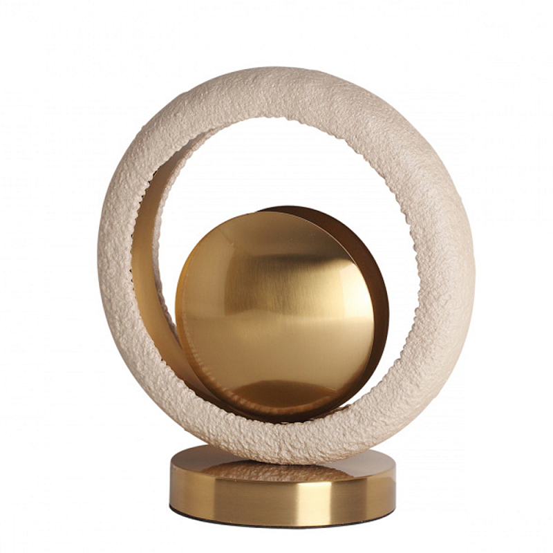 Настольная лампа с бежевым текстурным кольцом и латунным шаром в центре Tactile   Латунь сатинированная Бежевый в Твери | Loft Concept 