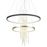 Люстра подвесная с 2-мя круглыми подвесами в черном и золотистом цвете и вертикальными подвесками Ring Horizontal варинант исполнения - 1 | Loft Concept в Твери