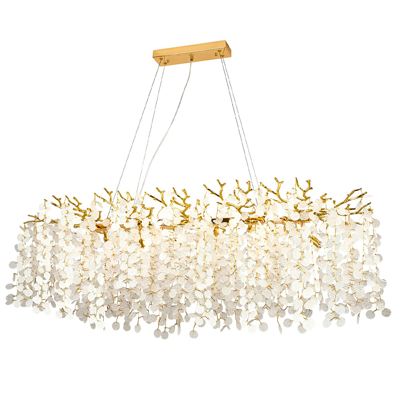 Линейная люстра с круглыми хрустальными подвесками Fairytree Gold Crystal Branches Linear Chandelier Золотой Белое матовое стекло Линейная люстра с круглыми хрустальными подвесками Fairytree Gold Crystal Branches Linear Chandelier Золотой Белое матовое стекло в Твери | Loft Concept