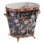 Кашпо из фарфора черная с цветочной росписью и бронзовой стрекозой Spring Garden варинант исполнения - 3 | Loft Concept в Твери