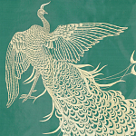 Обои ручная роспись в стиле Арт-деко Whistler Peacocks Original colourway on green painted silk варинант исполнения - 2 | Loft Concept в Твери