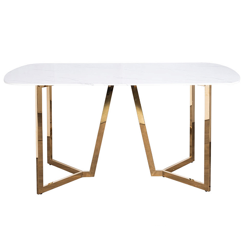 Стол обеденный белый с золотыми глянцевыми ножками Laconic White Table Белый Золотой Стол обеденный белый с золотыми глянцевыми ножками Laconic White Table Белый Золотой в Твери | Loft Concept