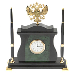 Часы настольные с Гербом России и 2-мя шариковыми ручками в комплекте Stone Clock варинант исполнения - 1 | Loft Concept в Твери