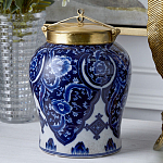 Ваза с насыщенным синим орнаментом и золотой крышкой Blue & White Ornament  варинант исполнения - 2 | Loft Concept в Твери