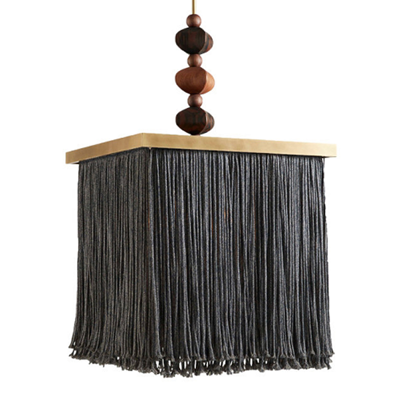 Люстра квадратная с бахромой и подвесом из деревянных бусин Psyche  в Твери | Loft Concept 