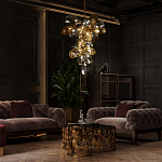 Люстра подвесная вытянутой формы с плафонами из стекла и металла с двумя вертикальными подвесками Gilded Mirage  варинант исполнения - 9 | Loft Concept в Твери