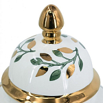 Ваза белая с крышкой с рисунком зеленых и золотых листьев 40 см Chinoiserie Ceramics варинант исполнения - 1 | Loft Concept в Твери