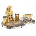 Икорница со стопками с декором "Рыбак с санями" с гравировкой на подставке из натуральных камней Агат Мрамор Decorative Cavair Dishes варинант исполнения - 4 | Loft Concept в Твери