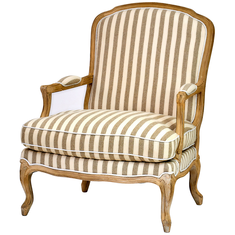 Кресло в полоску в стиле прованс Yvon French Seating Armchair Золотой дуб Бежевый Коричневый Кресло в полоску в стиле прованс Yvon French Seating Armchair Золотой дуб Бежевый Коричневый в Твери | Loft Concept