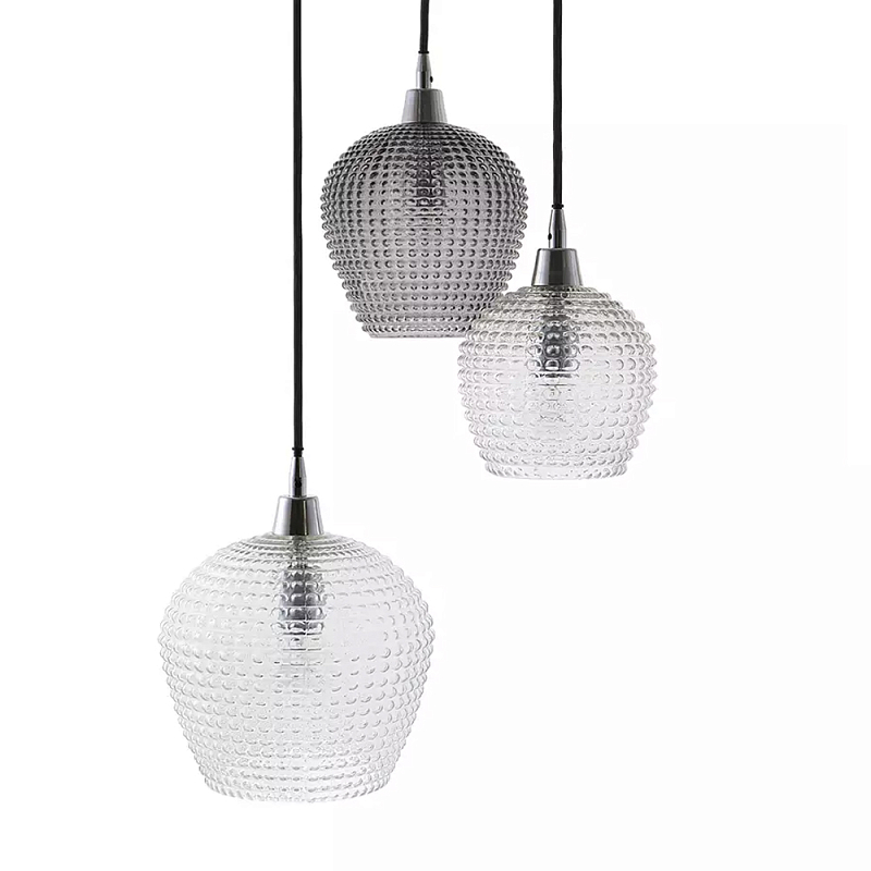 Подвесной светильник каскадный с 3-мя фактурными стеклянными плафонами Cascade with Relief Lampshades Прозрачный Сливовый Серый Подвесной светильник каскадный с 3-мя фактурными стеклянными плафонами Cascade with Relief Lampshades Прозрачный Сливовый Серый в Твери | Loft Concept