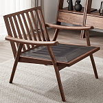 Кресло c каркасом из массива дерева и мягкой кожаной обивкой Walnut Armchair варинант исполнения - 8 | Loft Concept в Твери