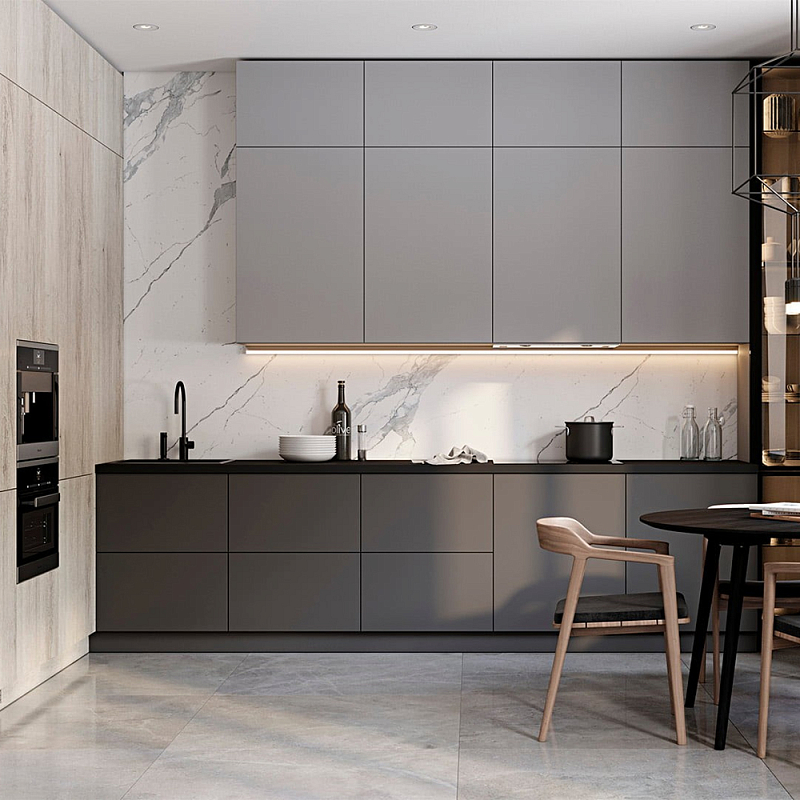 Серый кухонный гарнитур с фасадом под светлый дуб Ferrand Kitchen Set Серый Белый Мрамор Bianco Светлый дуб Темно-серый Серый кухонный гарнитур с фасадом под светлый дуб Ferrand Kitchen Set Серый Белый Мрамор Bianco Светлый дуб Темно-серый в Твери | Loft Concept