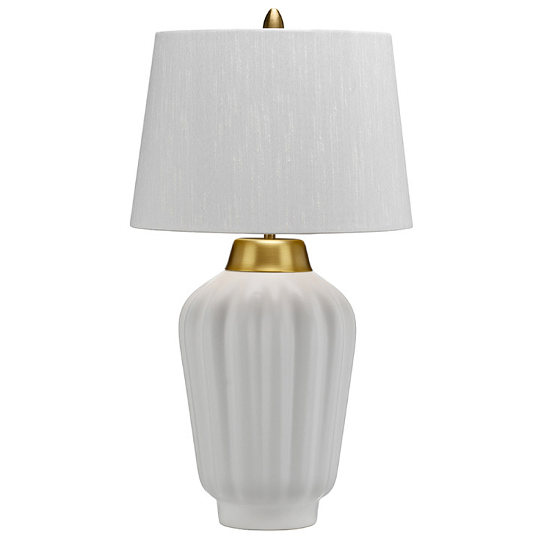 Настольная лампа с белым конусным абажуром и ребристым керамическим основанием Quintiesse Матовая латунь Белый в Твери | Loft Concept 