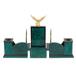 Настольный письменный набор из змеевика тёмно-зелёного цвета с декором в виде орла Successful Leader варинант исполнения - 6 | Loft Concept в Твери