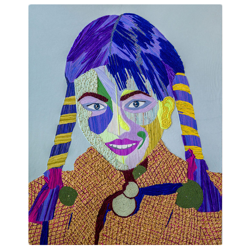 Картина с вышивкой Портрет wall panel People with the yellow ear 3 Синий Коричневый в Твери | Loft Concept 