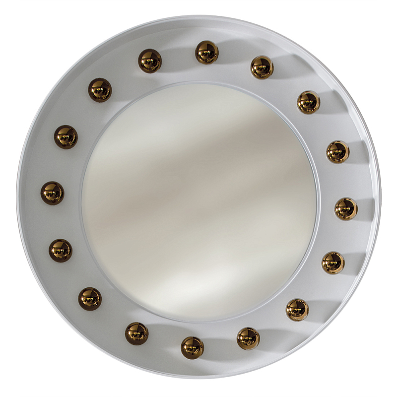 Зеркало белое с круглыми золотыми декоративными элементами Prince of the Church Белый Золотой в Твери | Loft Concept 