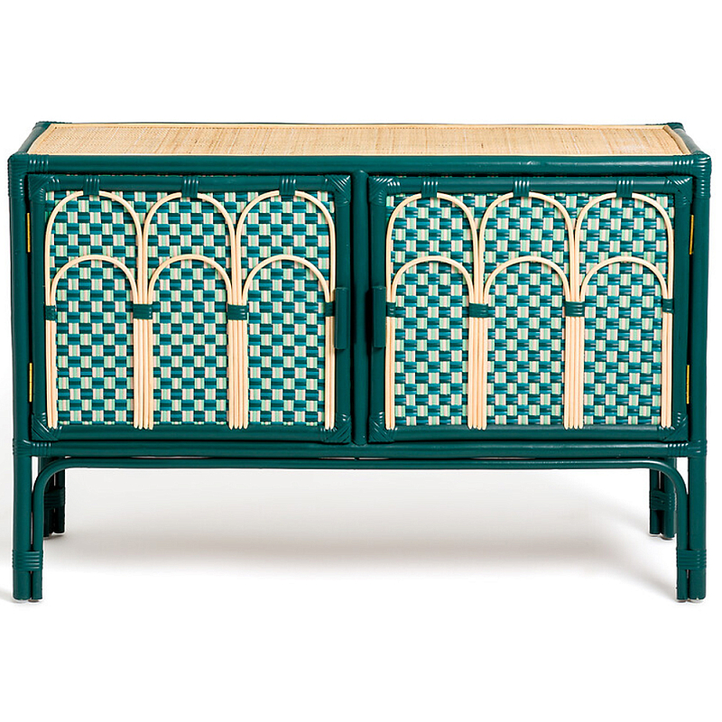 Комод для посуды из ротанга Felice Rattan Green Древесина Зеленый Комод для посуды из ротанга Felice Rattan Green Древесина Зеленый в Твери | Loft Concept