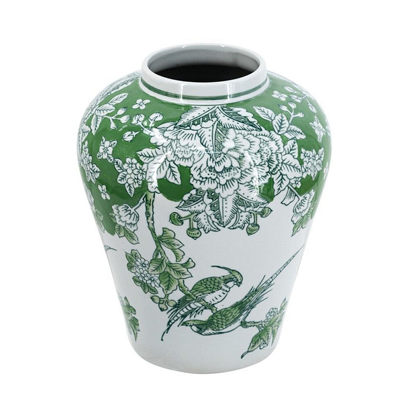 Ваза с зелеными цветочными и птичьими мотивами Vase Inspired by Nature Зеленый Белый в Твери | Loft Concept 