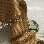 Плед из шерсти цвета охры с бахарамой Waffle Comfort варинант исполнения - 6 | Loft Concept в Твери