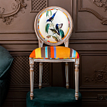 Стул бежевый в разноцветную полоску из натурального бука с изображением птиц и цветов Blooming Blue Birds Colorful Stripes Chair варинант исполнения - 5 | Loft Concept в Твери