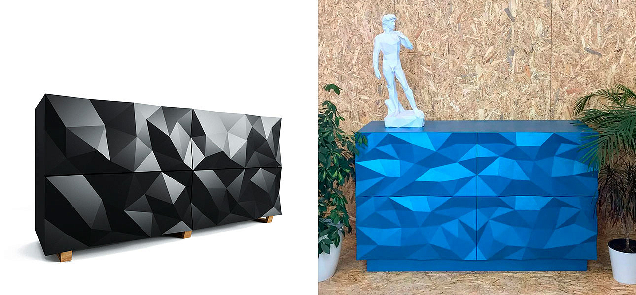 Комод с большими угловыми фигурами, две секции, 2 полки Geometric Greece Комод с большими угловыми фигурами, две секции, 2 полки Geometric Greece - Loft-Concept в Твери