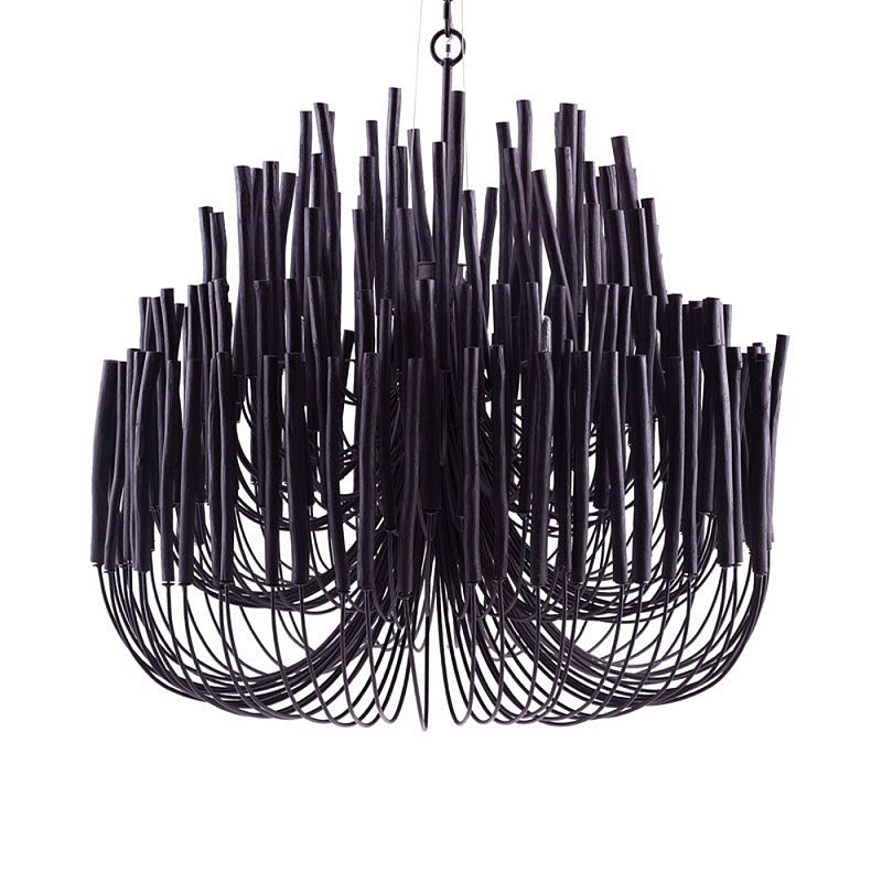 Люстра черная с несколькими ярусами деревянных палочек Bright Wooden Chandelier Черный в Твери | Loft Concept 