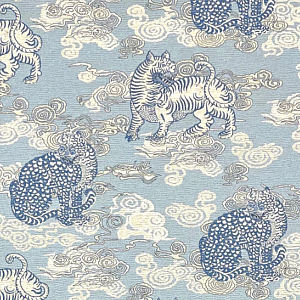 Мебельная ткань Лен принт синий 140 см T5-1