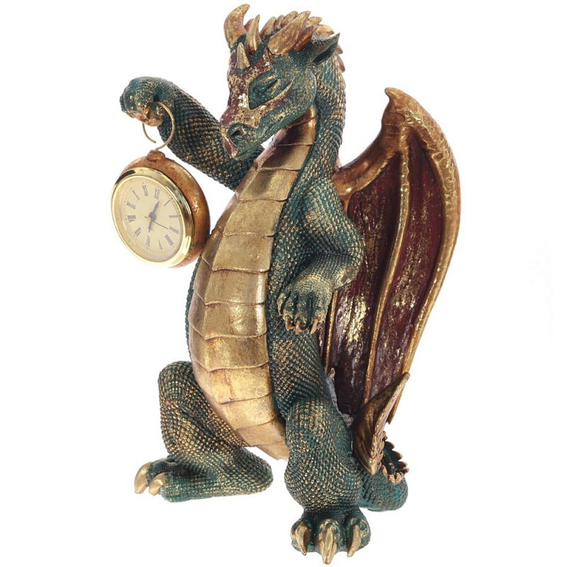 Часы в виде дракона Green Dragon Gold Mask with Clock Золотой Коричневый Зеленый в Твери | Loft Concept 