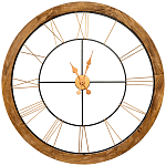 Часы настенные деревянные с римскими цифрами бронзового цвета Clock with History варинант исполнения - 1 | Loft Concept в Твери