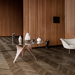 Дизайнерский круглый обеденный стол стеклянный с фигурным подстольем из цемента ARC Dining Table варинант исполнения - 2 | Loft Concept в Твери