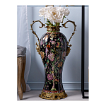 Ваза из фарфора черная с цветочной росписью и бронзовыми элементами Spring Garden варинант исполнения - 3 | Loft Concept в Твери