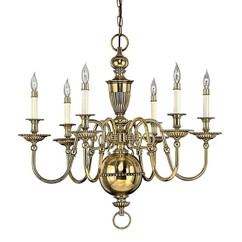 Люстра цвета латунь с 6-ю лампами в форме свечей в классическом стиле Hinkley Латунь Кремовый в Твери | Loft Concept 