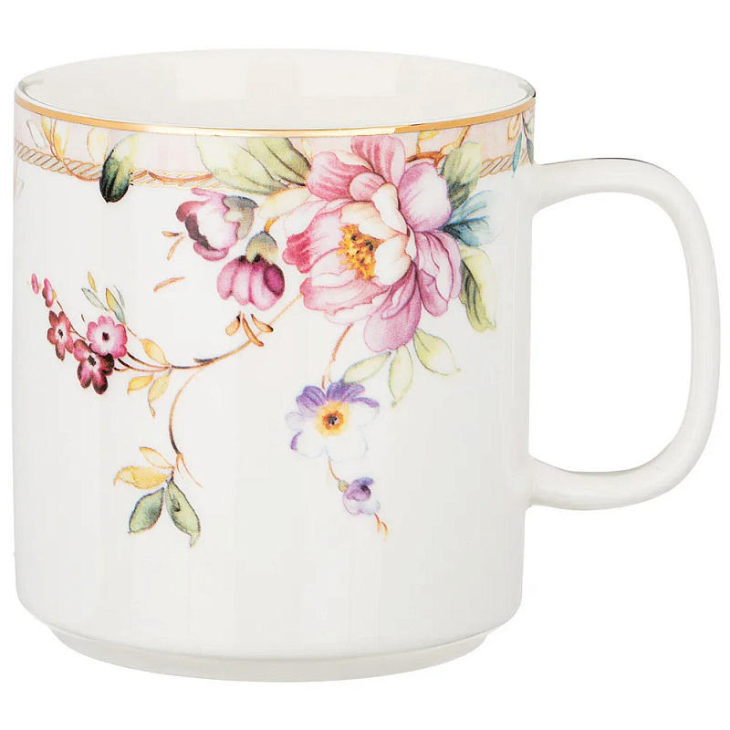 Кружка из фарфора белая с цветочным принтом 400 мл Flower Porcelain Collection Белый Мульти Кружка из фарфора белая с цветочным принтом 400 мл Flower Porcelain Collection Белый Мульти в Твери | Loft Concept