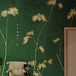 Обои ручная роспись Bamboo Golden on Edo Green India tea paper варинант исполнения - 1 | Loft Concept в Твери