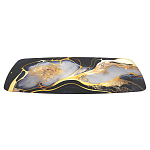 Обеденный стол с прямоугольной черно-золотой столешницей из стекла на 4-х металлических ножках Gold and Black Marble варинант исполнения - 3 | Loft Concept в Твери