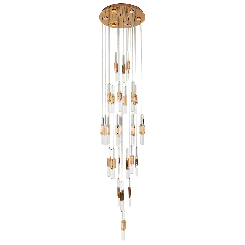 Люстра с прямоугольными плафонами из хрусталя Esme Rectangular Crystal Gold Chandelier Золотой Прозрачный в Твери | Loft Concept 