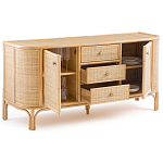 Длинный комод из ротанга с дверцами и ящиками Simone Rattan Chest of Drawers варинант исполнения - 3 | Loft Concept в Твери