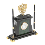 Часы настольные с Гербом России и 2-мя шариковыми ручками в комплекте Stone Clock варинант исполнения - 2 | Loft Concept в Твери